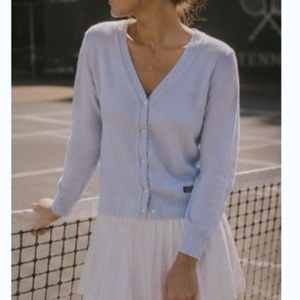 LizGolf Vintage Cotton V-Neck Button Front Blue Cardigan Sweater Small Preppy